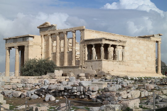 View to Erechtheum Temple with Porch of the Caryatids, Acropolis, Athens, Greece
