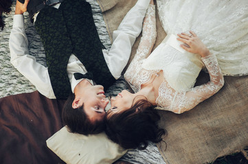 Attractive Couple Enjoying Romantic Sunset Picnic in the Country