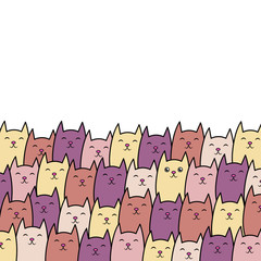 Horizontal cats banner with place for text. Large group of cartoon cats background. Vector illustration.