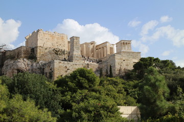Fototapeta na wymiar View to Acropolis wit Propylaea and Temple of Athena Nike, Athens, Greece