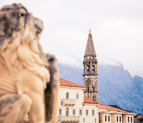 Lion statue and tower 
