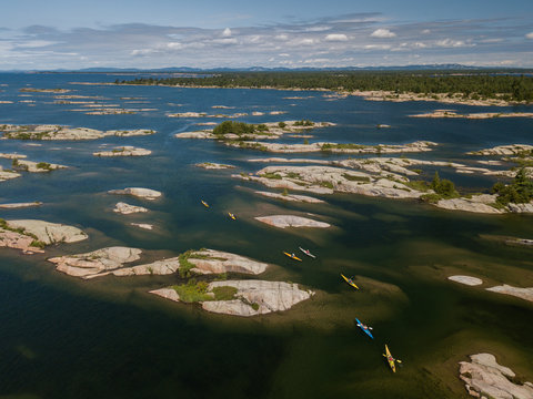 Aerial view of a sea Kayaking trip on the Great Lakes