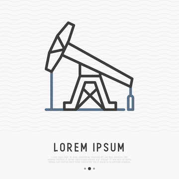 Oil pump thin line icon. Modern vector illustration of exploration and oil production.