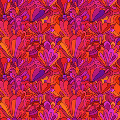 Seamless pattern with flowers. Hand drawn floral texture. Red, orange, pink colors.