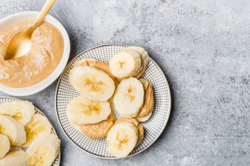 Light Healthy Snack made from Banana Slices and Cashew Butter