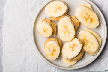 Light Healthy Snack made from Banana Slices and Cashew Butter