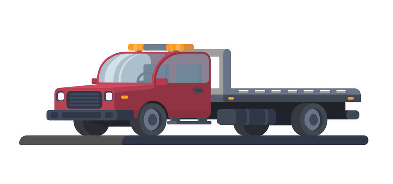 The machine for transportation of faulty vehicles. Wrecker car. Lorry with platform. Road service and help.