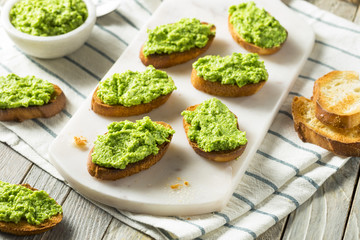 Sweet Homemade Pea Pesto Crostinis