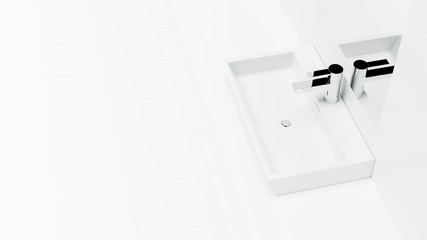 modern sink on white background with copy space 3d illustration