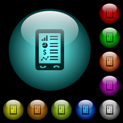 Mobile applications icons in color illuminated glass buttons