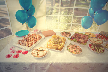 A street buffet sandwiches on the table