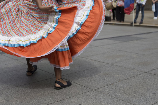 Colombian folk dance group with traditional clothing