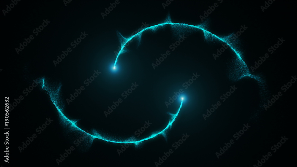 Poster opening intro flash light, lens flare, rotation particles. 3d rendering