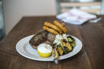 Grilled pork chop and mashed potatoes