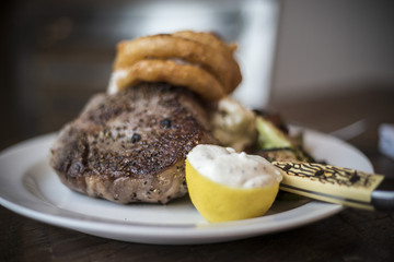 Grilled pork chop and mashed potatoes