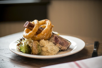Grilled pork chop and mashed potatoes