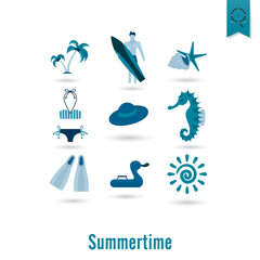 Summer and Beach Simple Flat Icons