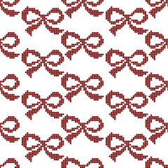 Seamless cross stitches bow pattern on white
