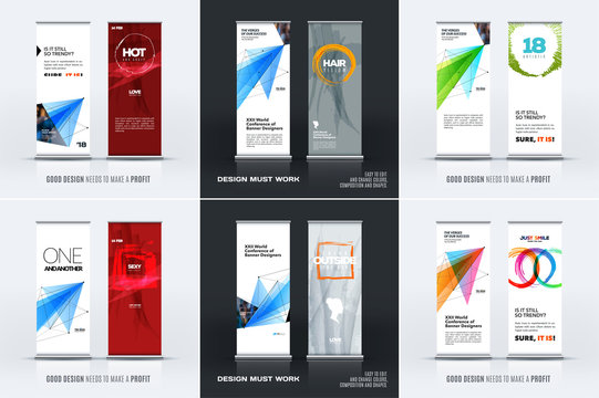 Abstract business vector set of modern roll up banner stand design