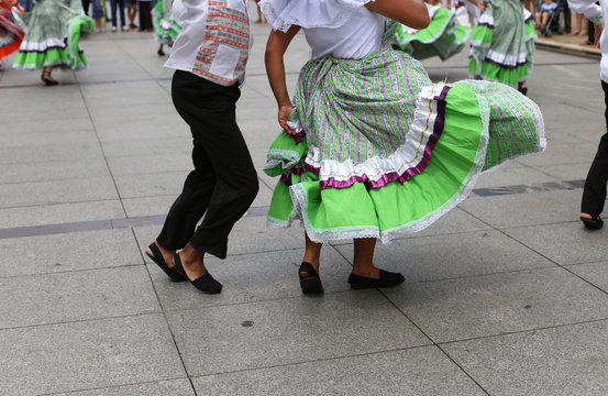 Colombian folk dance group with traditional clothing