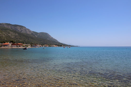 The sea -beach and    fishing boats in the sea water 