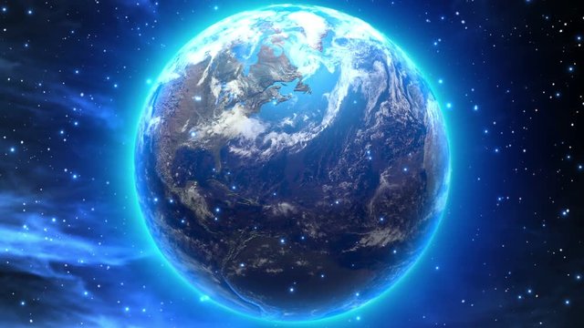 Dream Like Fantasy Glowing Spinning Earth with Blue Aura Seamless Looping Animation