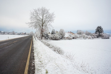 Obraz na płótnie Canvas winter landscape in germany, road, Gerrhausen, Goslar