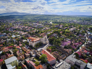 Flying over Uzhgorod city Ukraine