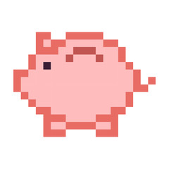 Obraz premium Piggy bank money pixel art cartoon retro game style set