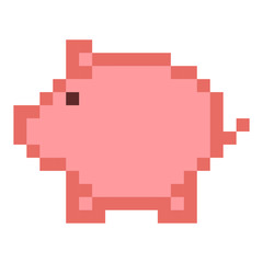 Obraz premium Piggy bank money pixel art cartoon retro game style set