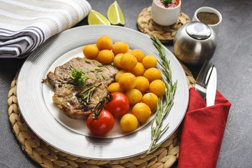 Croquettes with pork served on a plate. 