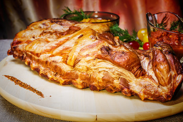 Smoked ribs with spices and vegetables