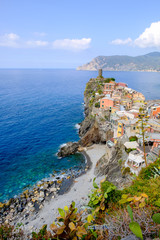 Distant view of Vernazza village, Italy.