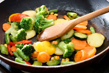 Vegetables cooked in frying pan