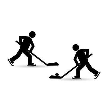 Icon hockey player black on white background. Vector illustration