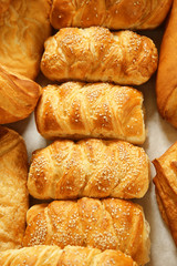 Variety of freshly baked puff pastries, top view