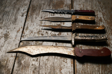 Set of old hunting handmade knives