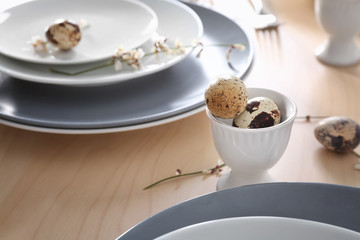 Beautiful festive Easter table setting, closeup