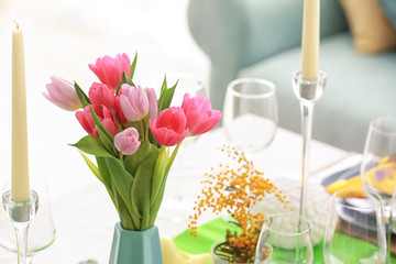 Bouquet of tulips for Easter table setting