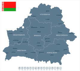 Fototapeta na wymiar Belarus - map and flag Detailed Vector Illustration