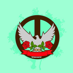 pigeon with roses and peace symbol