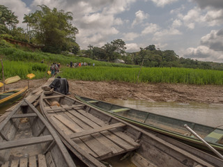 Indian  boats  on the bank of the river
