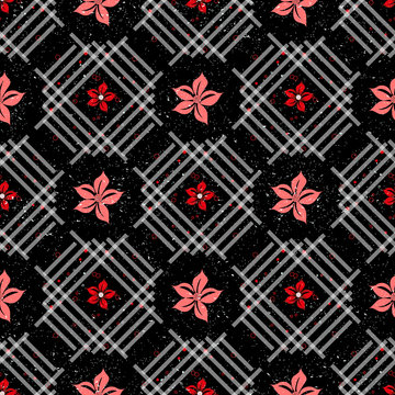 Seamless houndstooth pattern background with roses