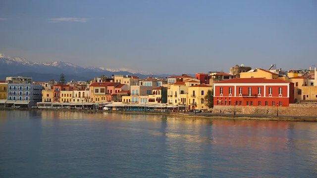 Old Venetian port of Chania at dawn, Crete. Greece