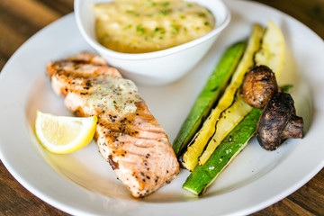 grilled salmon with side of veggies