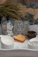 A festive breakfast of coffee in bed