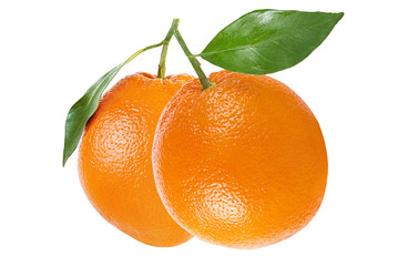 Orange fruit with leaf isolated on white