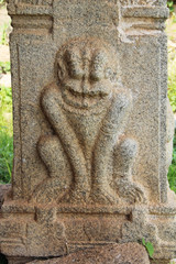 Stone bas-reliefs on Hindu temples. Prasanna Virupaksha temple is also known as the Underground Shiva Temple in Hampi, Karnataka, India.