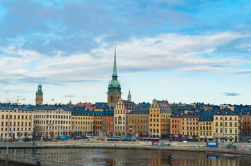 Fototapeta premium Winter panorama of the Old Town (Gamla Stan) pier architecture in Stockholm, Sweden