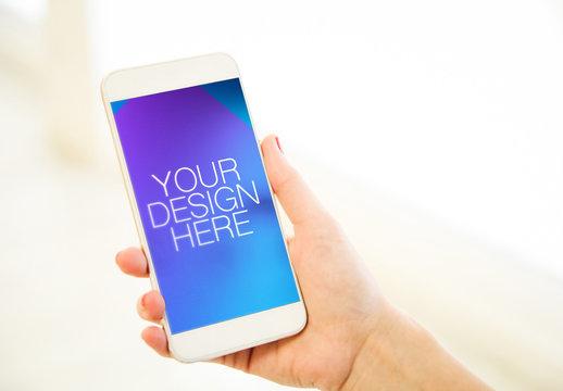 Smartphone Mockup with Hand on White Background